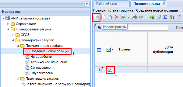 Позиция плана-графика, сформированная по переданным полномочиям