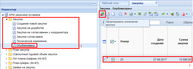 Рисунок 1. Формирование изменения опубликованной закупки