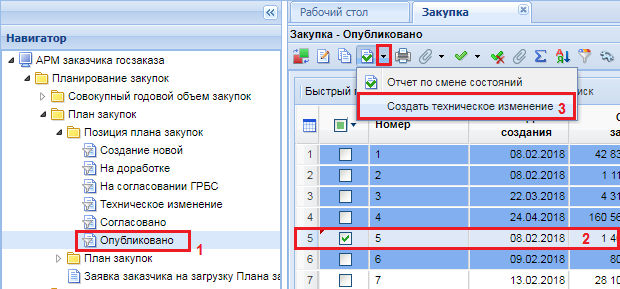 Рисунок 1. Создание технического изменения