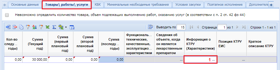 Рисунок 10. Информация о КТРУ