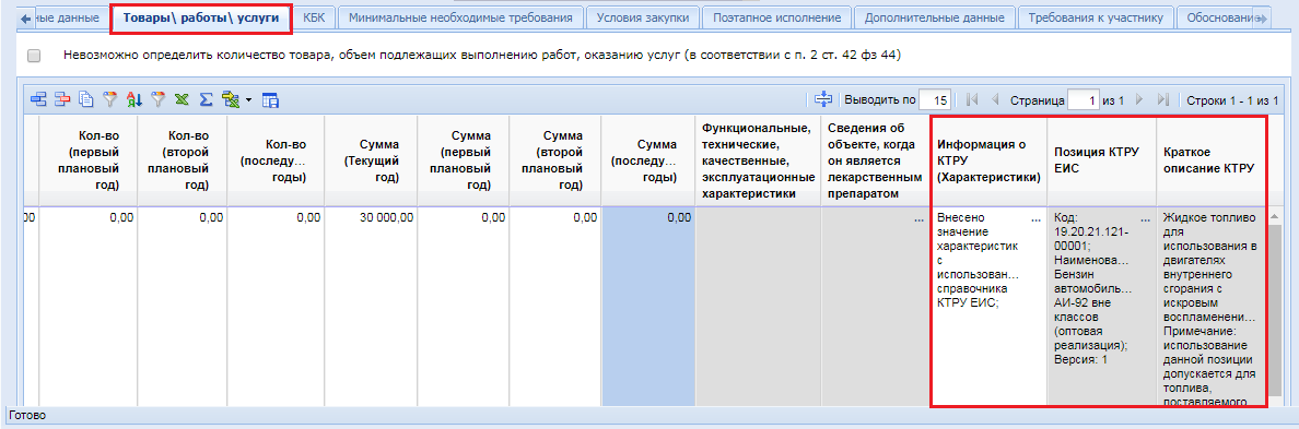 Рисунок 28. Информация о КТРУ