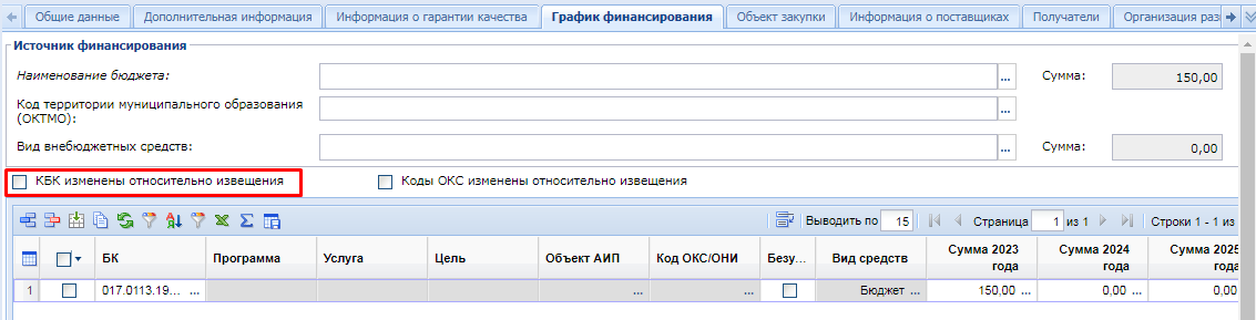 Рисунок 1. КБК изменены